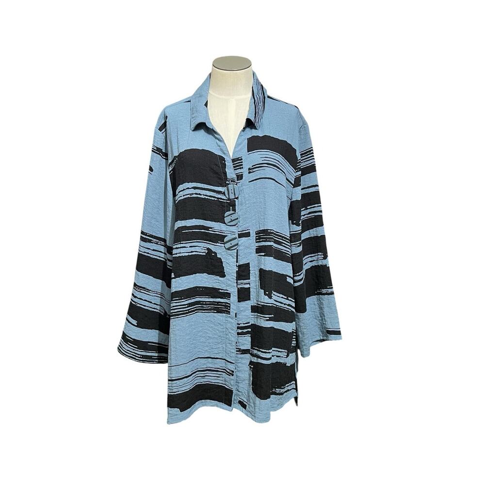 Boho Lagenlook Habitat Resort Coastal Button Up Tunic Shirt Plus Sz XXL